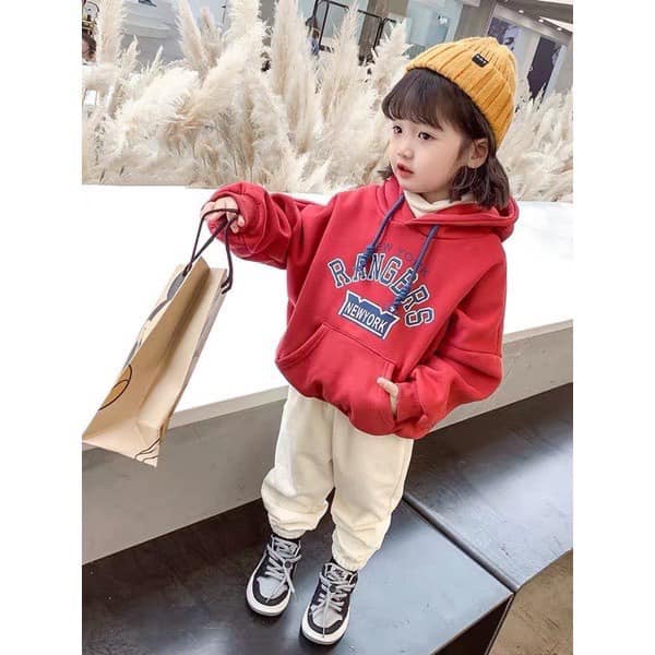 Áo nỉ hoddie cho bé trai bé gái thu đông có mũ hai lớp in chữ in chữ Ranger Newyork Quảng Châu cao cấp JIMADO QQ5522A