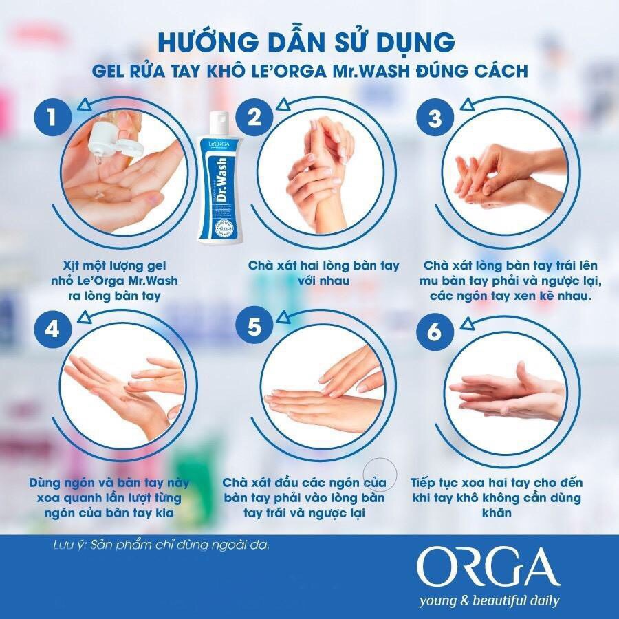 Nước rửa tay khô Le'ORGA Dr WASH Tinh Dầu Sả Chanh, kháng khuẩn Nano Bạc 180ml