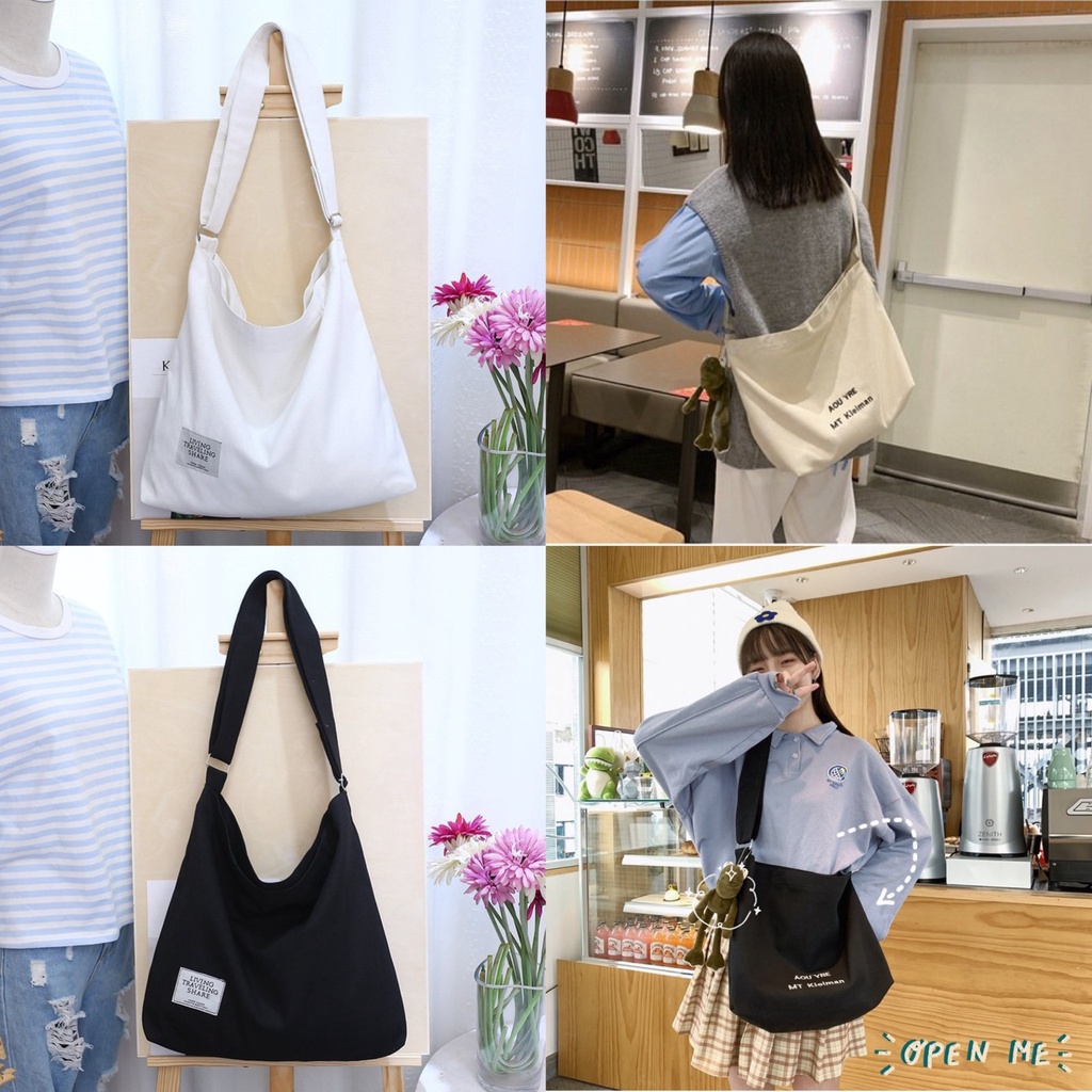 Túi đeo chéo tote vải canvas nam nữ đi học đi chơi thời Trang unisex