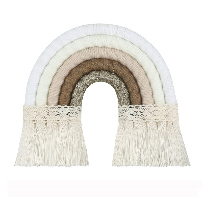 Thảm Cầu Vồng Macrame Đan Tay Phối Tua Rua Treo Tường Trang Trí Phòng Ngủ / Nhà Trẻ