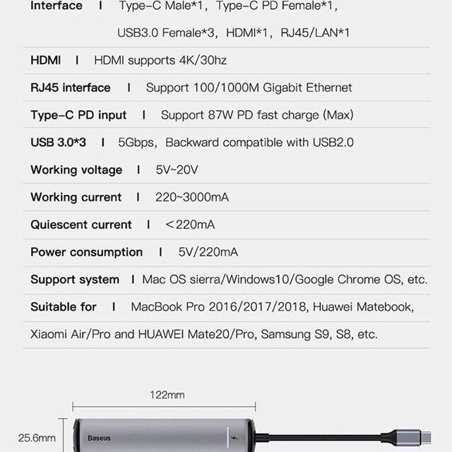 CHÍNH HÃNG  Hub chuyển Baseus Mechanical Eye 6 in 1 Smart Hub (Type C to 3x USB 3.0, HDMI 4K, LAN RJ-45, Type C PD)