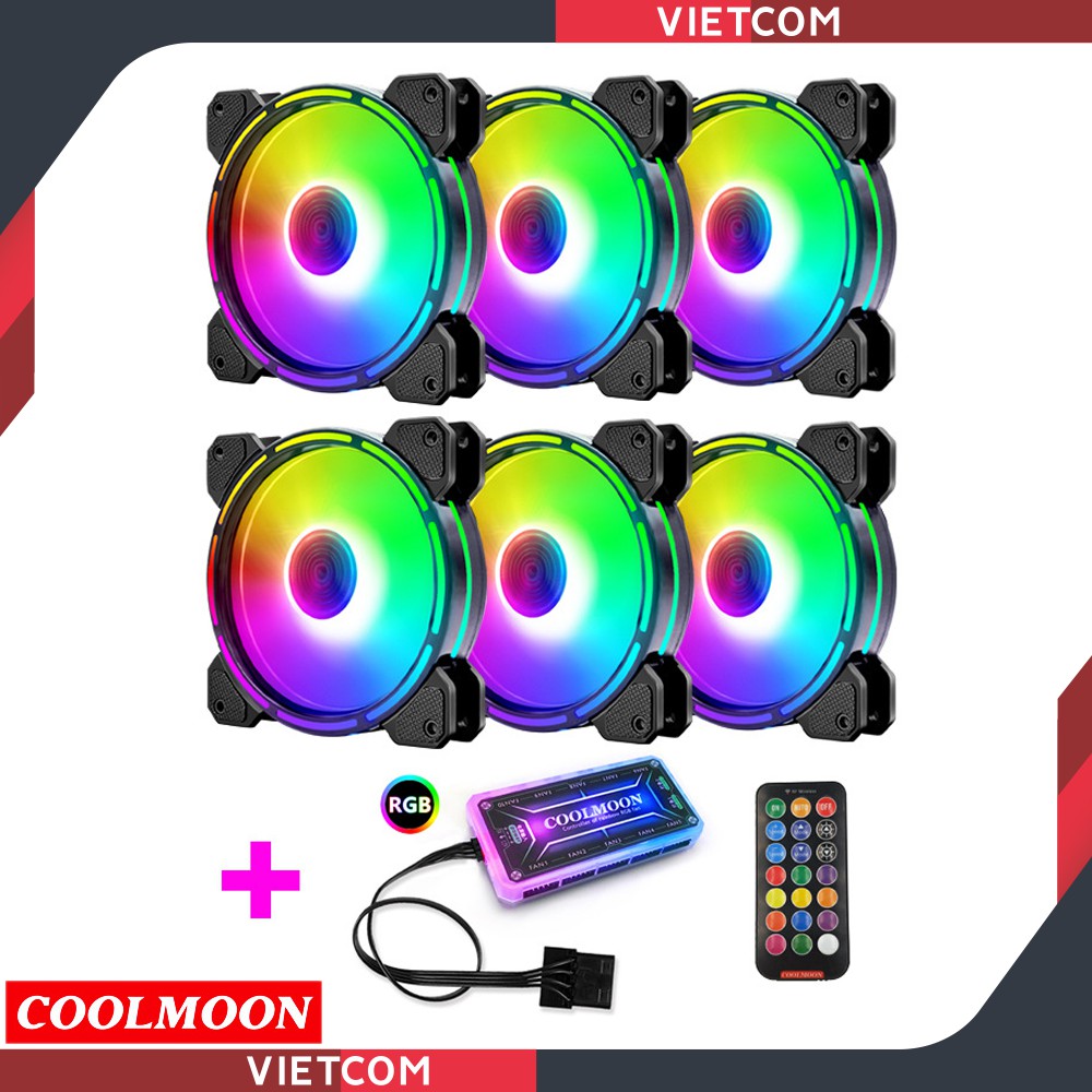 [ 10 MẪU - 50 COMBO ] Fan Led RGB Coolmoon + Bộ Hub Coolmoon & Remote - LED RGB 16 Triệu Màu, 366 Hiệu Ứng