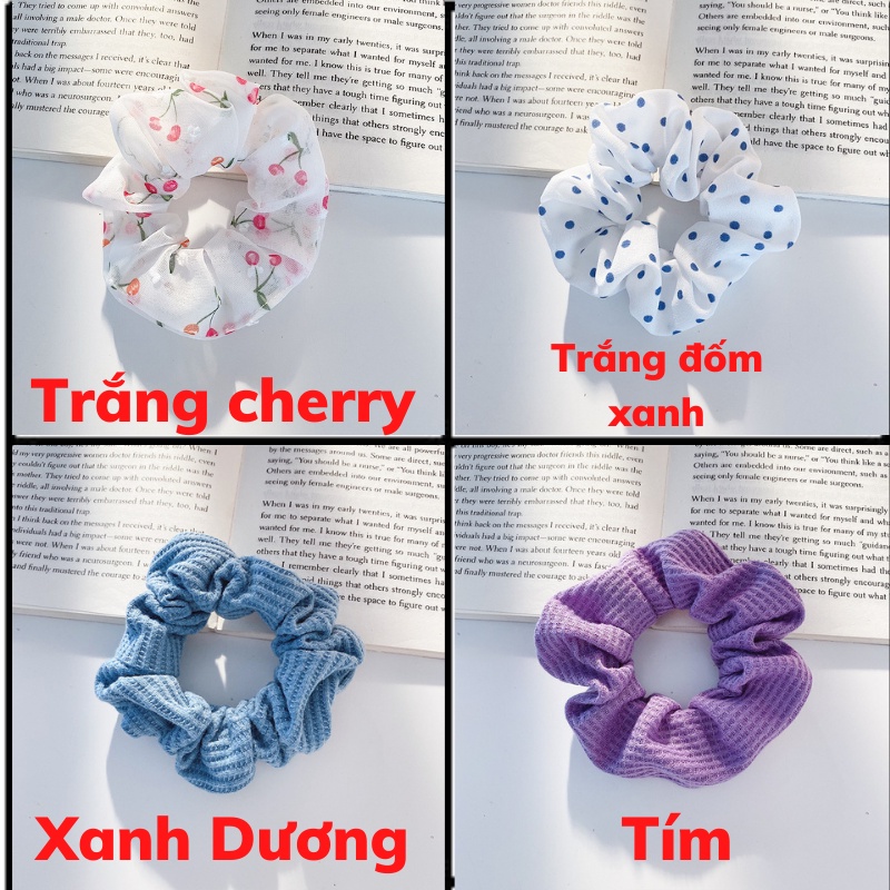 Cột Tóc Vải Scrunchies Họa Tiết Caro Vintage Hàn Quốc,Dây Buộc Tóc Scrunchies Cứng A2-7