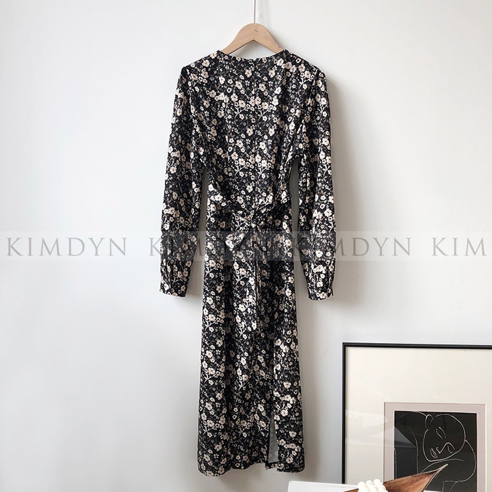Váy hoa nhí đầm vintage dáng dài thắt eo KimDyn [KDD03] | BigBuy360 - bigbuy360.vn