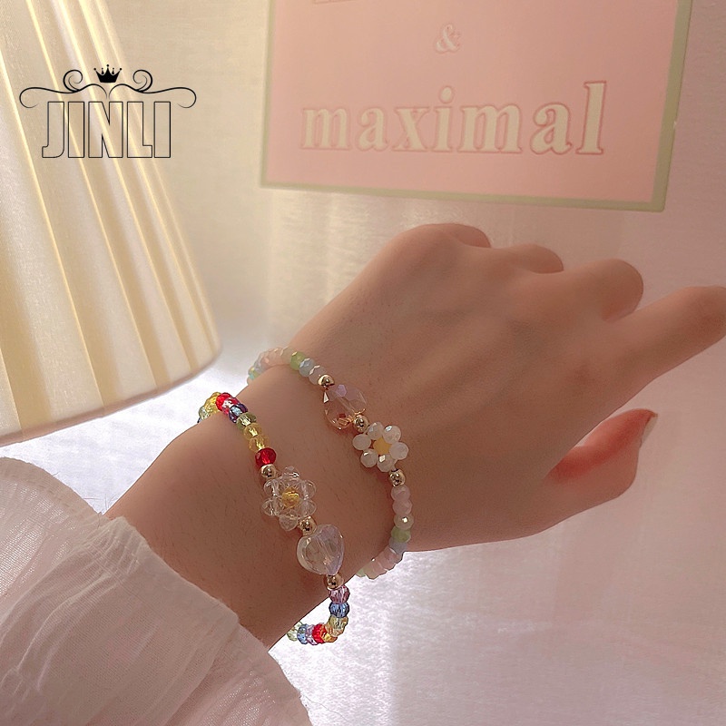 Vòng tay xỏ hạt ngọc trai giả hình bông hoa và đá zircon thời trang Hàn Quốc xinh xắn cho nữ