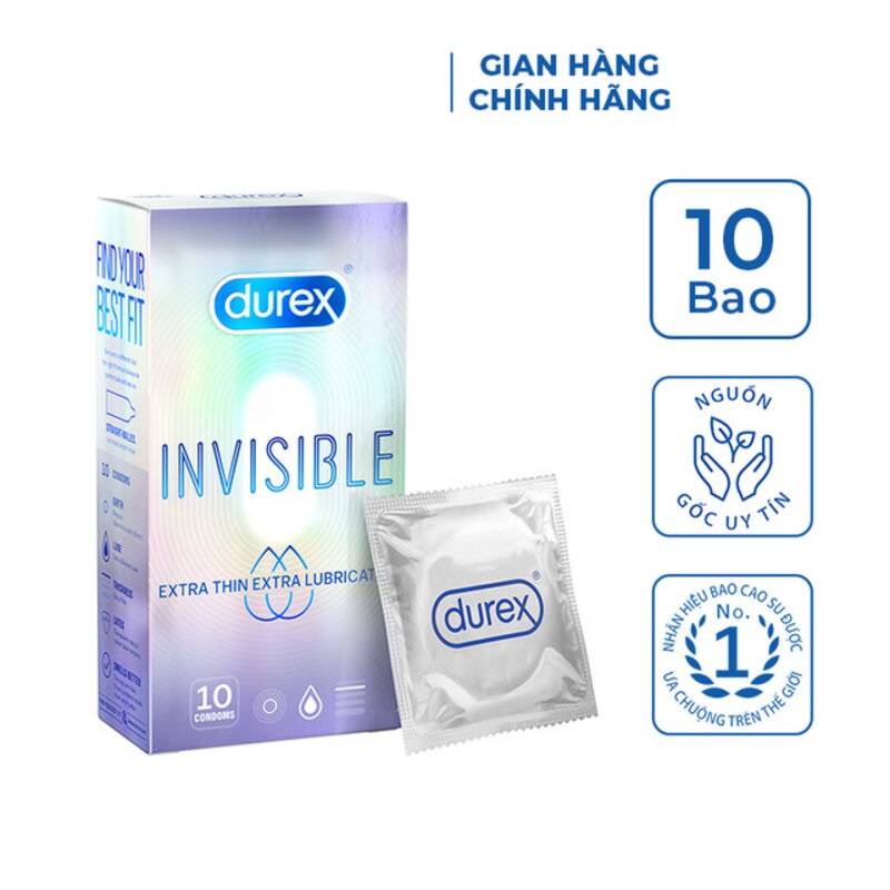 Bao Cao Su Durex Extra Thin Extra Lubricated (Hộp 10 Cái) trắng H