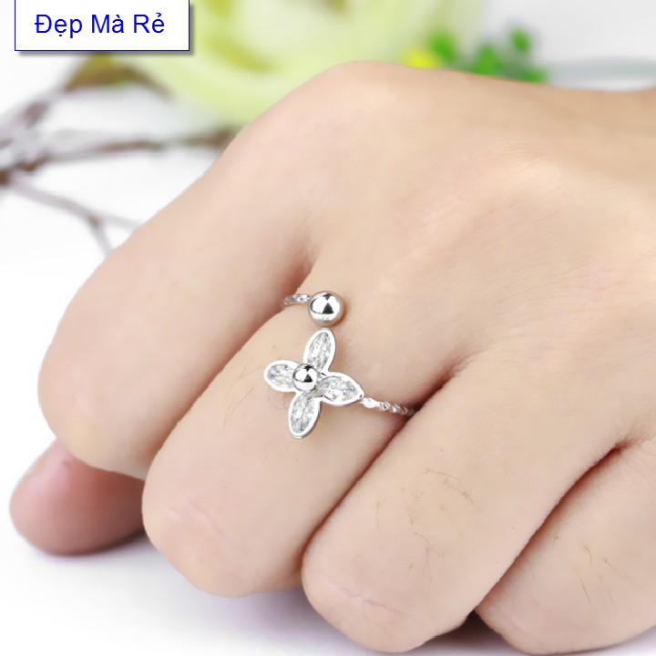 Nhẫn cho nữ kiểu bi phối hoa trà - Tự điều chỉnh được theo ngón tay - Cam kết 1 đổi 1 nếu hoen, gỉ sét