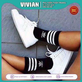 Vớ ADIDAS cổ cao 3 sọc [ Hàng loại ] Tất thể thao nam nữ sợi COTTON thấm hút mồ hôi, kháng khuẩn, khử mùi