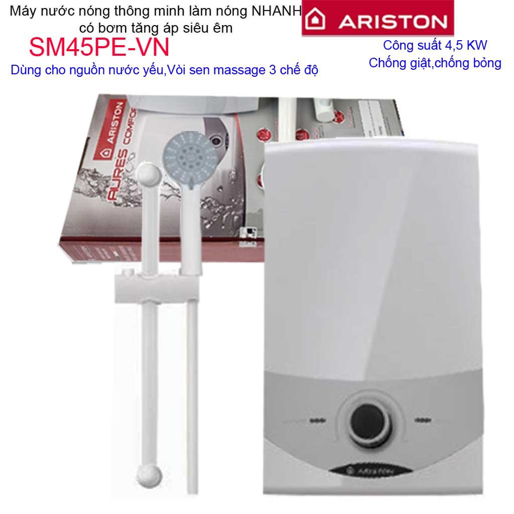 Máy nước nóng Ariston, máy nước nóng trực tiếp có bơm Ariston Aures SM45PE (có bơm)