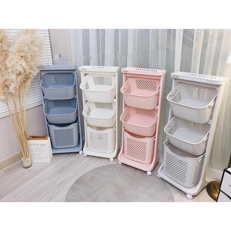Kệ nhựa 3 tầng đa năng cao cấp có bánh xe ⚡️SHIP HOẢ TỐC⚡️ kệ đựng đồ em bé có bánh xe