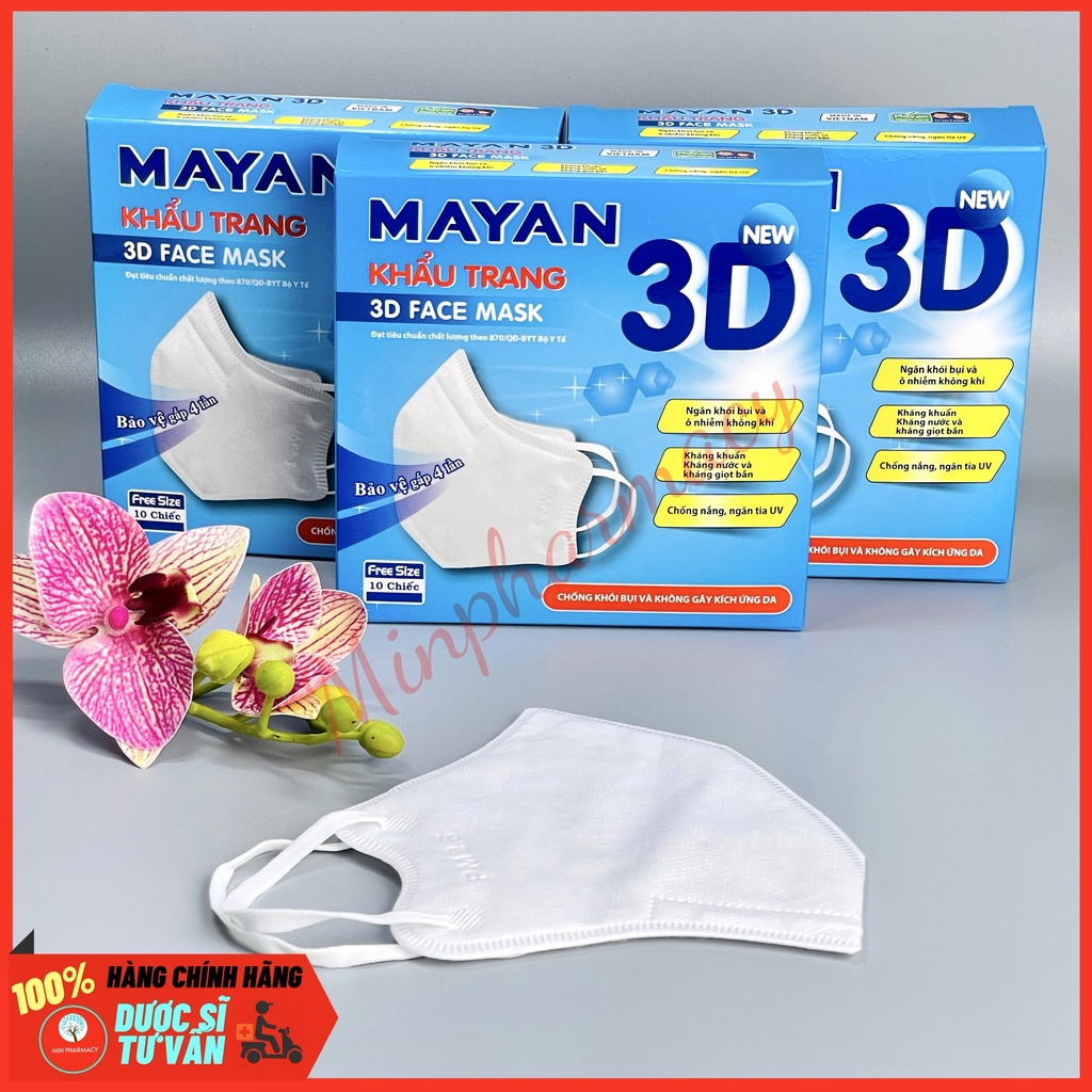 Khẩu trang 3D MAYAN cao cấp Người Lớn 3D Mask Pm2.5 Hộp 10 cái  - Minpharmacy