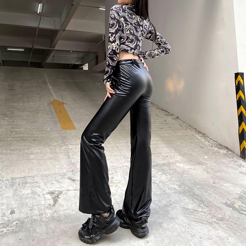 Quần Da Pu Ống Rộng Thời Trang Dành Cho Nữ