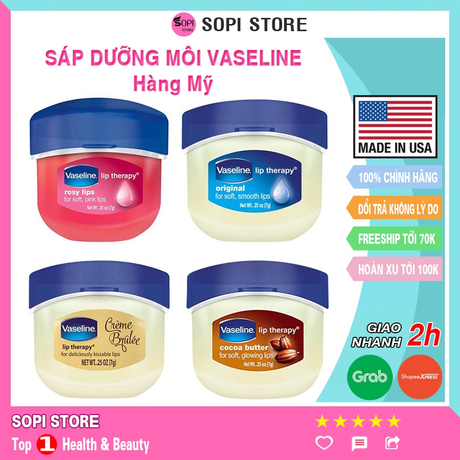 [Made in USA] Sáp dưỡng môi Vaseline Lip Therapy 7g hàng Mỹ, dưỡng ẩm và ngăn ngừa nứt nẻ môi - Sopi Store