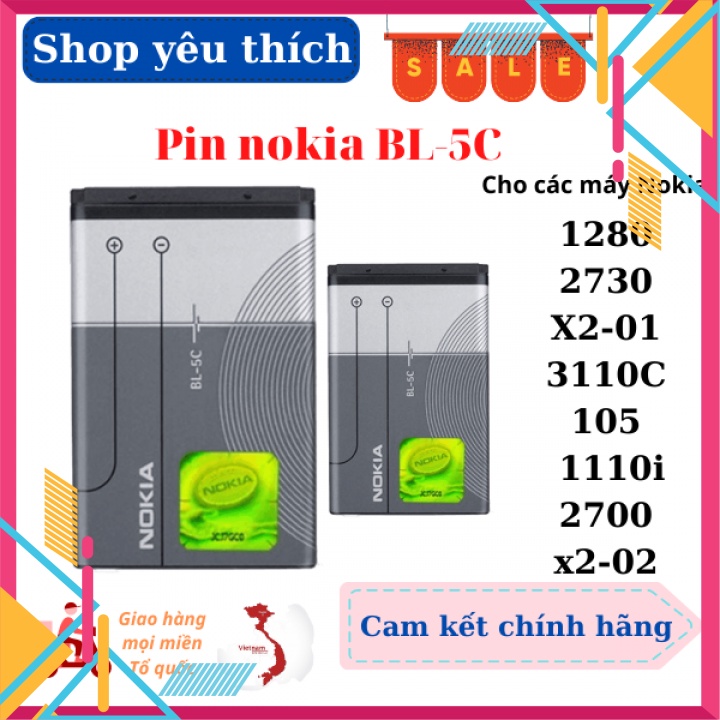 Pin nokia 5C Zin  chuẩn 2ic cho các máy nokia 1280/1600/2700/3110c/6230i,..-Bảo hành 6 tháng