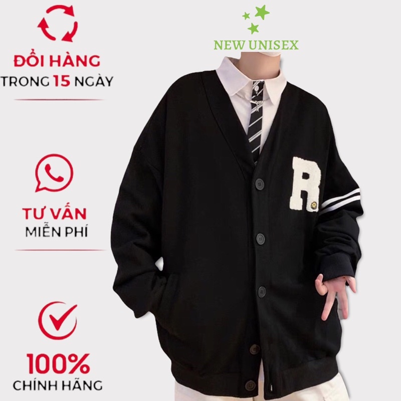 Áo Khoác Cadigan Nữ Nút Cài Phối Logo R Đáng IU Form Rộng Che Nắng Chắn Gió Mặc Thích Hợp 4 Mùa [NEW UNISEX]