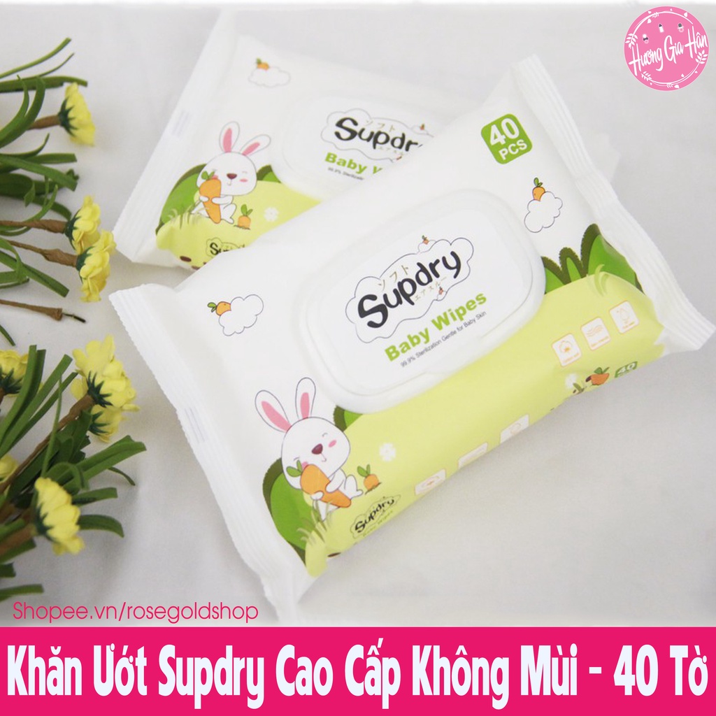 Khăn Ướt Supdry Cao Cấp Không Mùi - Gói Có Nắp 40 Tờ