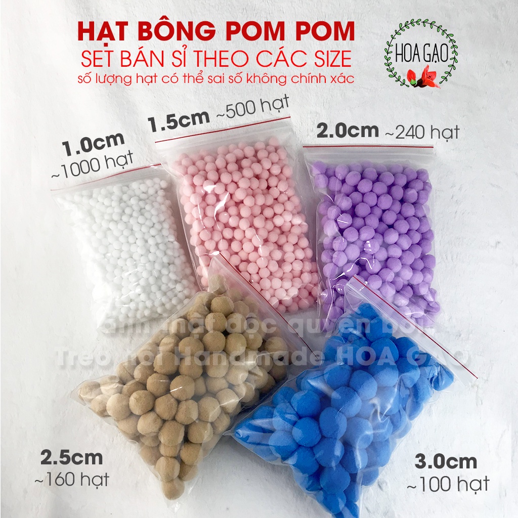 Sĩ 1.000 hạt pom pom cục bông HOA GẠO GPXB size 1.0cm 1.5cm 2.0cm 2.5cm 3.0cm nhiều màu trang trí giá rẻ chất lượng