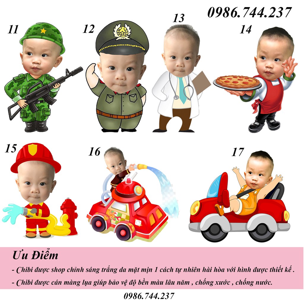 Hình Chibi bé trai cao 25cm, thiết kế hình Chibi trang trí tiệc sinh nhật