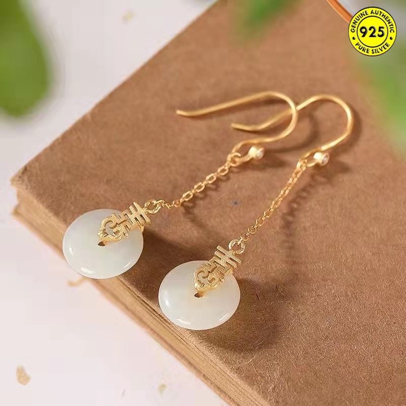 Khuyên tai đính đá ngọc bích thời trang nữ