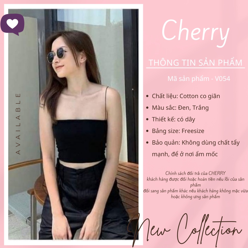 Áo hai dây nữ bản to croptop dây bún dáng ôm CHERRY áo 2 dây ngang ngực cotton thun ống ôm body V054 | BigBuy360 - bigbuy360.vn