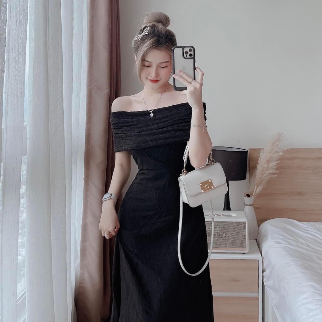 Đầm váy nữ body trễ vai với màu đen tuyền tôn da, tôn dáng dành cho các tình yêu đi chơi, dự tiệc siêu xinh, sang chảnh