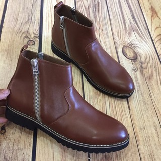 Giầy nam da bò chellsee boot khóa kéo màu nâu đế êm ( Chất Store )