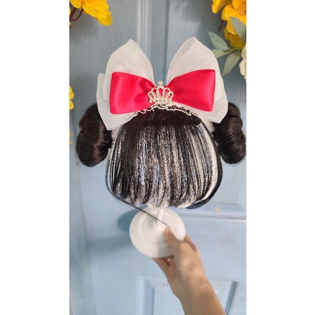 Băng đô tóc giả nơ voan kèm vương miệng cho bé