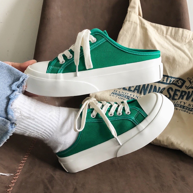 Giày đạp gót vải canvas đế cao dày chất lượng cao