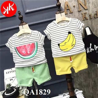 Bộ quần áo chuối/dưa hấu cotton cực mát mịn phong cách Hàn Quốc cho bé