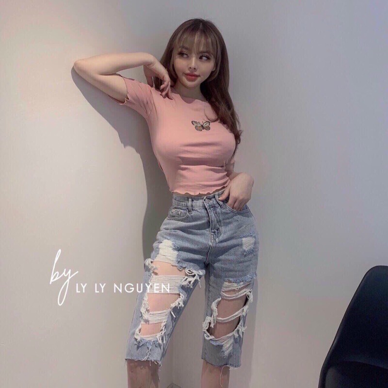 🔅Áo Croptop Thêu Bướm