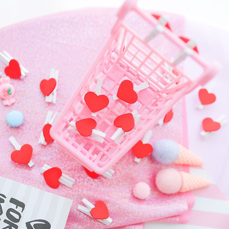 Set 10 kẹp gỗ hình trái tim phong cách Hàn Quốc da dụng