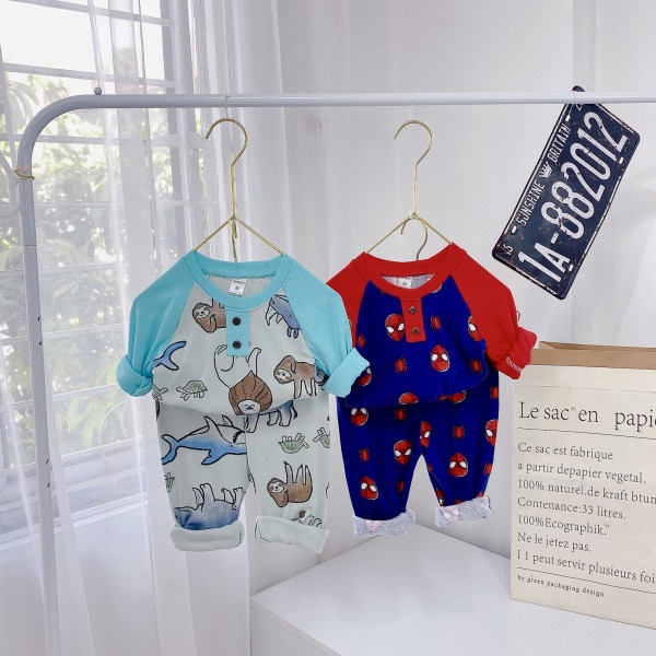 Đồ ngủ bé trai Bộ đồ dài tay bé trai thun cotton bozip 1 đến 2 3 4 5 tuổi - STDA