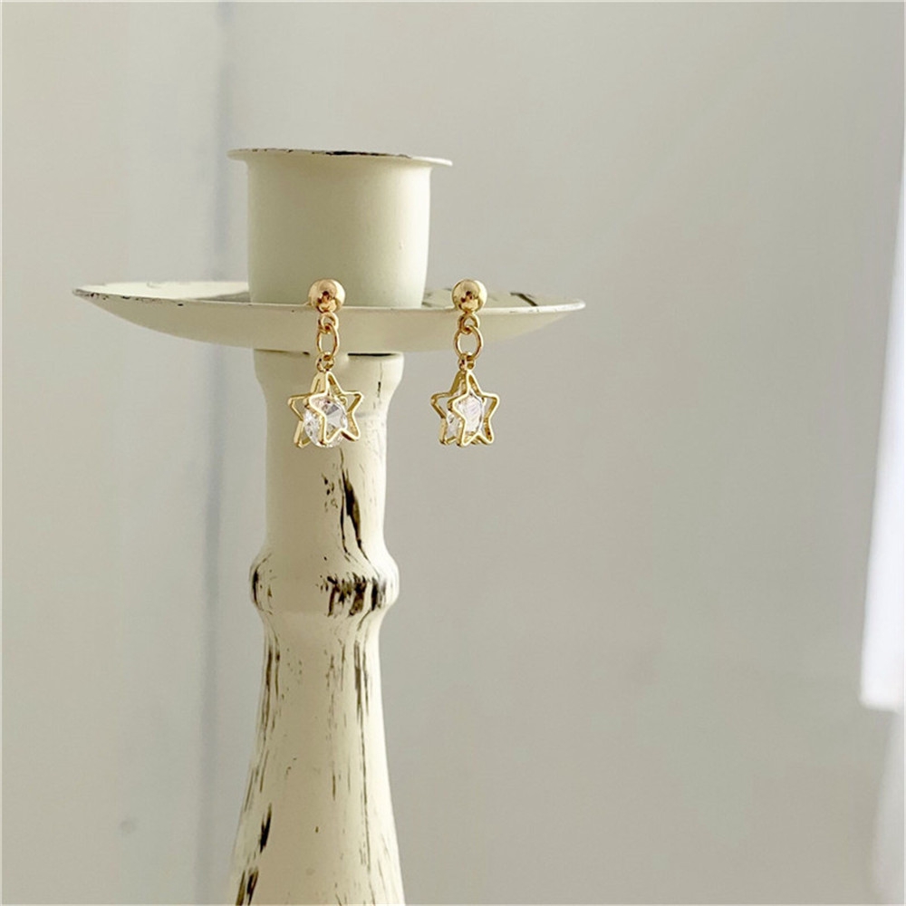 Khuyên tai kiểu hình học đính đá Zircon phong cách Hàn Quốc tinh tế