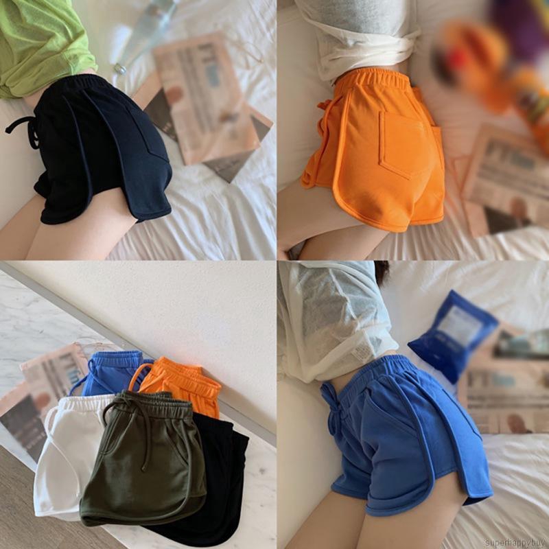 Quần Short Nữ Lưng Cao Ống Rộng Màu Trơn