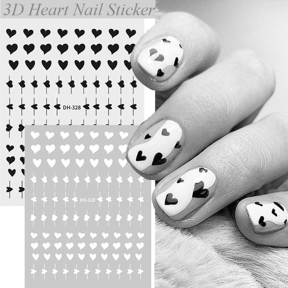 Miếng Dán Trang Trí Móng Tay Hình Trái Tim Hoạt Hình Màu Đen DIY