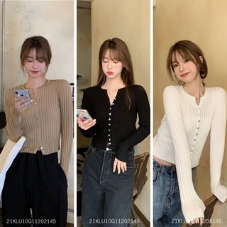 Áo len nữ ôm gân tay dài mỏng ulzzang thu đông cổ tròn nhiều nút hàn quốc VM Shop 21KLU10G11202