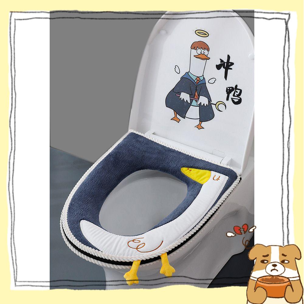 Miếng Dán Bồn Cầu Bằng Nhung Mềm Có Khóa Kéo Chống Nước Dễ Vệ Sinh Giữ Ấm Mùa Đông