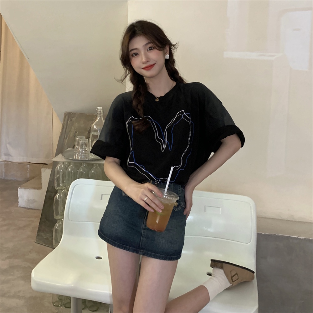 QKOOLE Áo thun  cotton ngắn tay in họa tiết cổ điển cá tính phong cách Hàn Quốc cho nữ