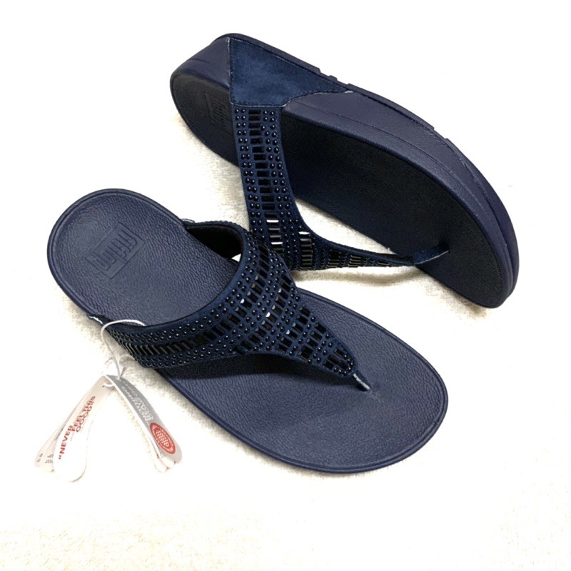 Dép kẹp fitflop vnxk hạt đá ủi xanh đen