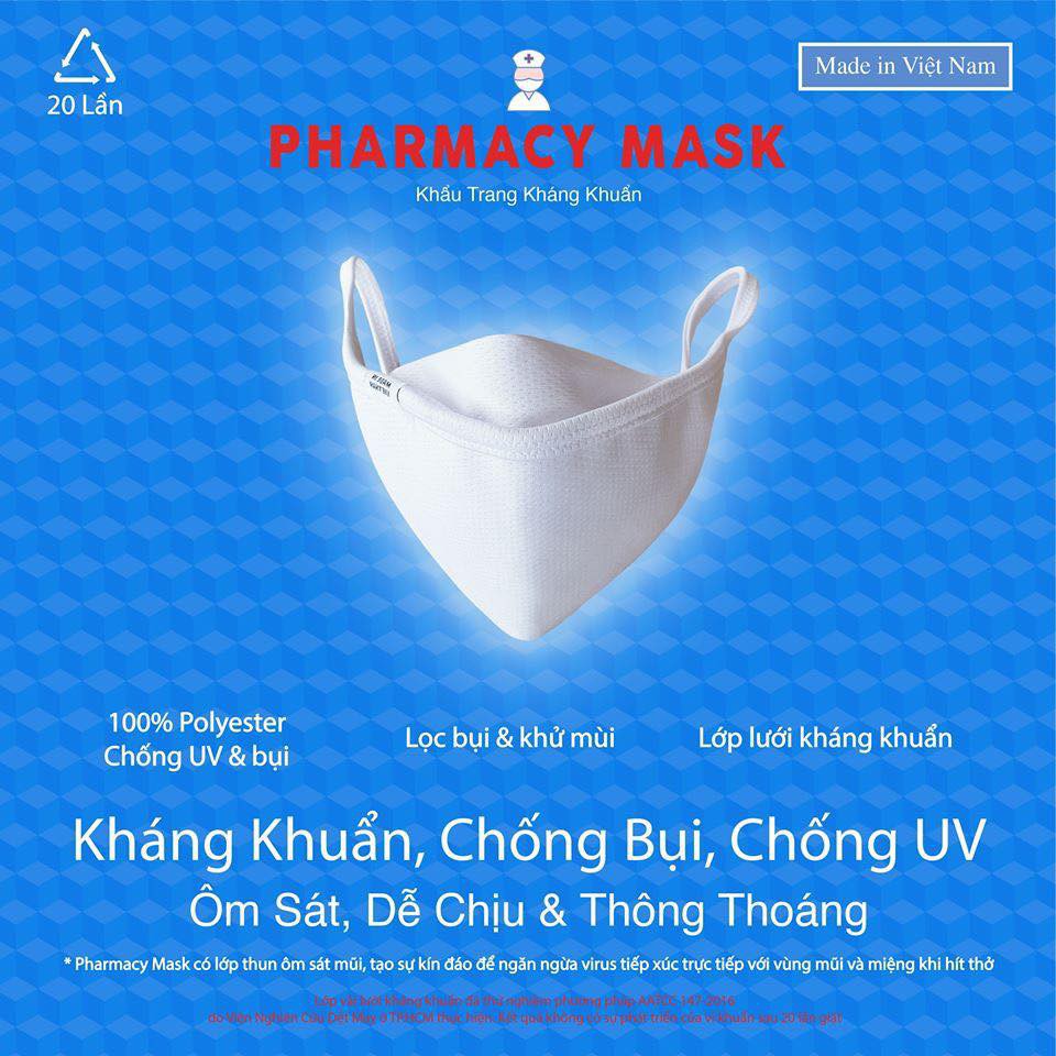 [Siêu Hot] KHẨU TRANG VẢI KHÁNG KHUẨN PHARMACY MASK CAO CẤP (3 lớp)