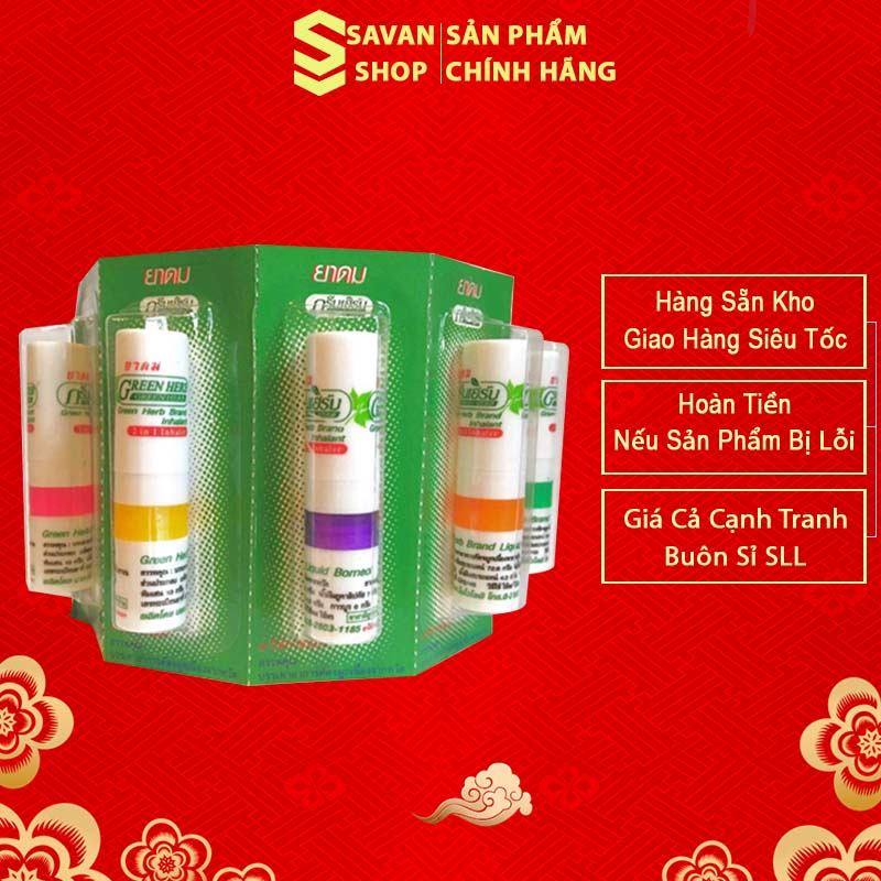 Ống hít thông mũi 2 đầu GREEN HERB Thái Lan giảm nghẹt mũi, cảm lạnh, nhức đầu, say xe