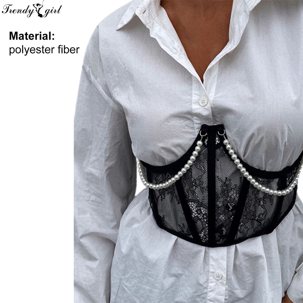 Đai nịt bụng hình chữ U phối ren đính ngọc trai nhân tạo thời trang cho nữ | BigBuy360 - bigbuy360.vn