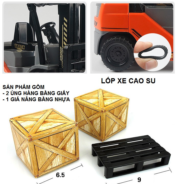 Xe nâng đồ chơi trẻ em chạy đà cỡ lớn tỉ lệ 1:12 kèm 2 thùng hàng bằng giấy