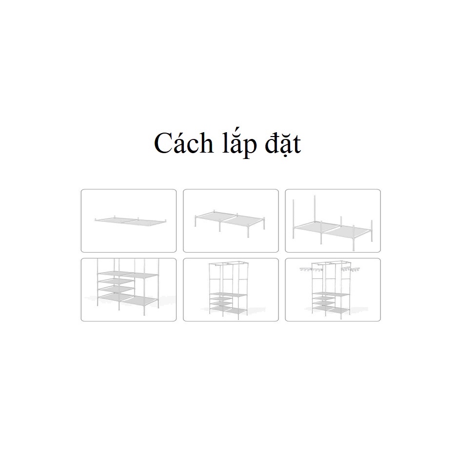 Giá treo quần áo, kệ tích hợp đa năng, tủ quần áo khung thép 2 buồng 6 ngăn nhập khẩu chính hãng bảo hành 6 tháng