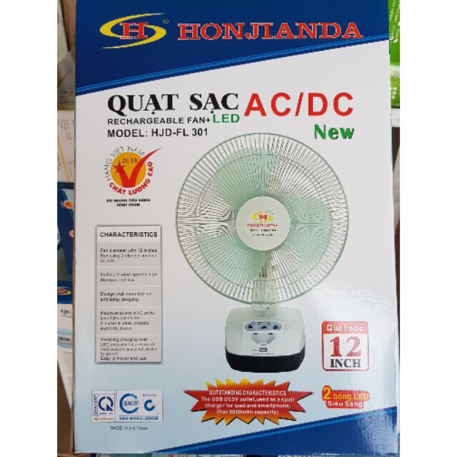 Quạt sạc tích điện có đèn Honjianda HJD - FL 301