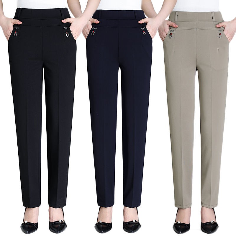 Women Formal Long Pants High Waisted Elastic Office Straight Leg Elegant Pants
