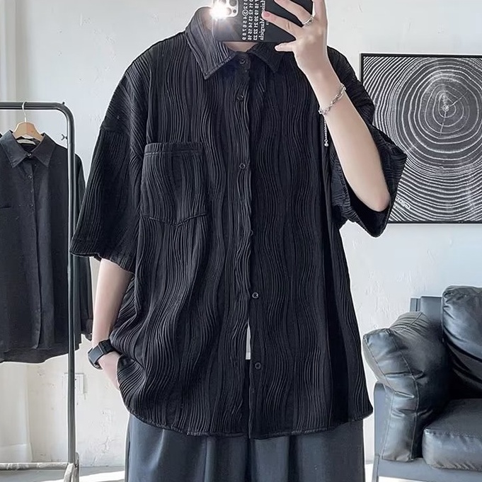 Áo Sơ Mi Ngắn Tay Màu Trơn Họa Tiết Kẻ Sọc Thời Trang Mùa Hè Hàn Quốc Cho Nam Và Nữ