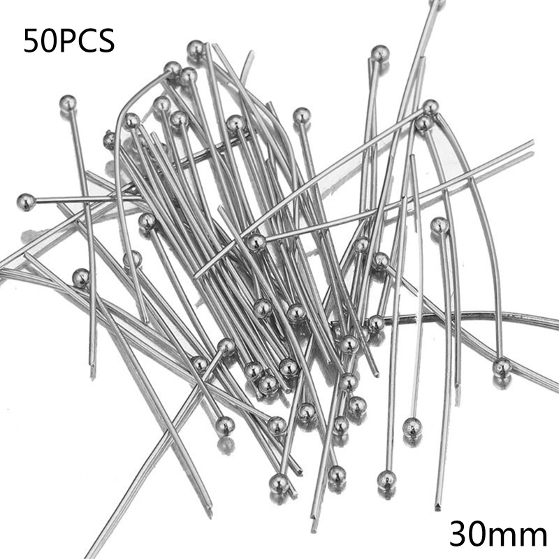 Bộ 50 Ghim Đầu Tròn Màu Vàng / Bạc 40 35 20 30mm Dùng Làm Trang Sức Thủ Công