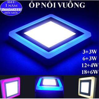 Đèn led ốp nổi vuông viền màu 18w
