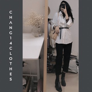 Áo sơ mi trắng túi chỉ viền đen